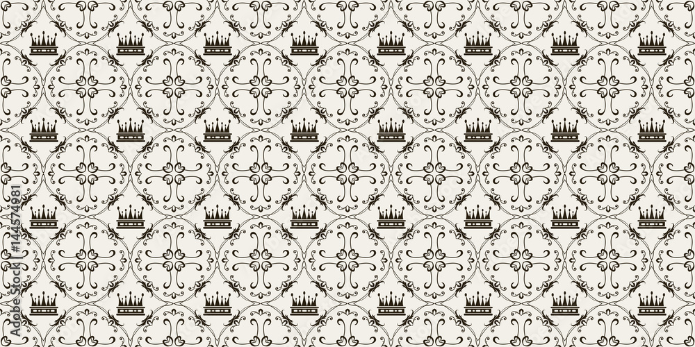 Vector seamless pattern. Decorative background in royal style. Repeating texture pattern. Black and white background