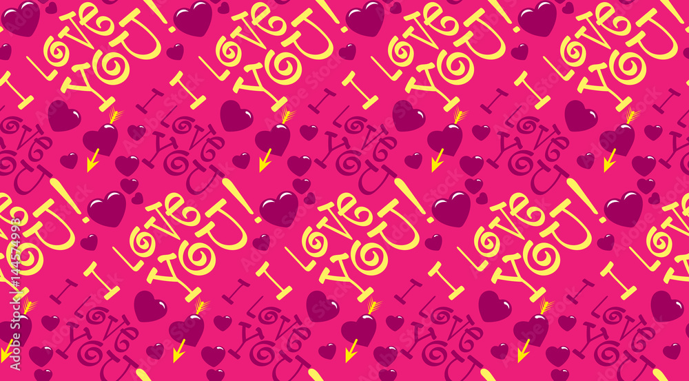 Fototapeta premium I love you, lettering design, seamless pattern, pink color, vector image