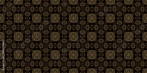 Asian decorative background. Chinese and Japanese style. Black dark color. Vector seamless pattern