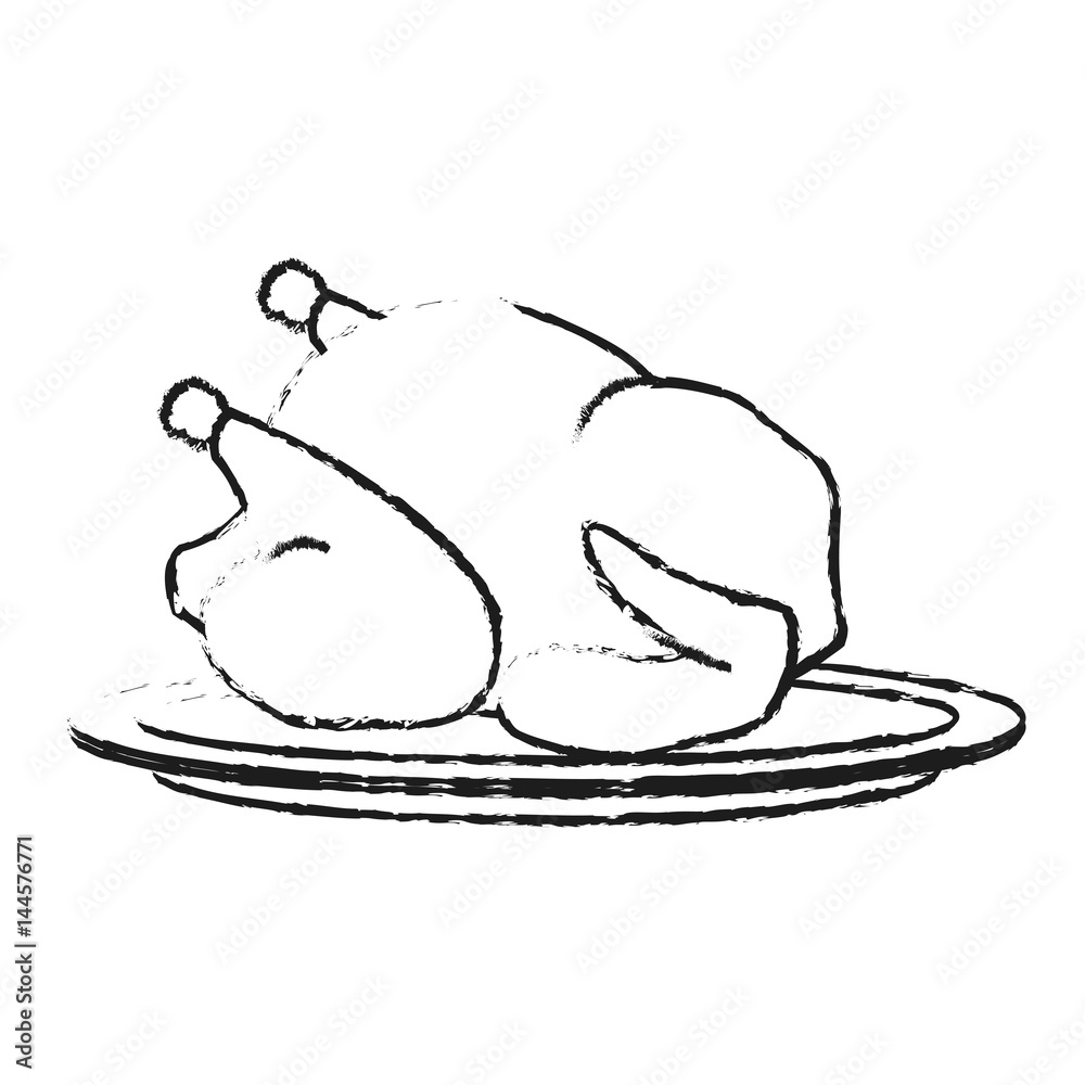whole chicken or turkey icon image vector illustration design with black sketch line whole chicken or turkey icon image vector illustration design with black sketch line