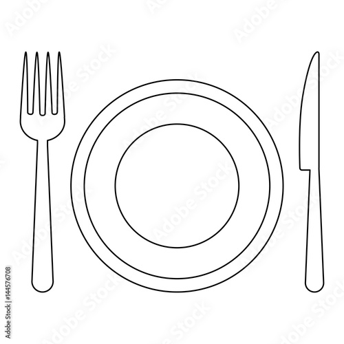 plate, fork and knife icon over white background. vector illustration