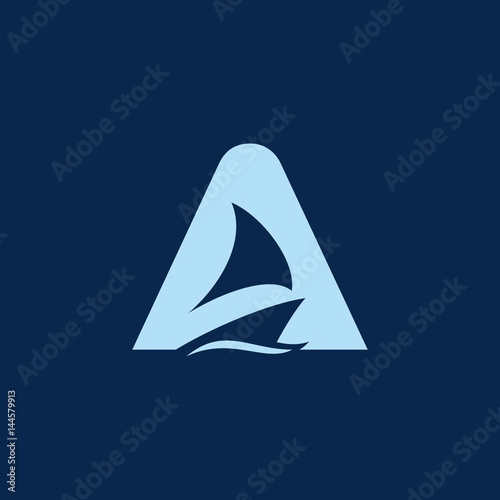 letter a and sail boat logo vector.