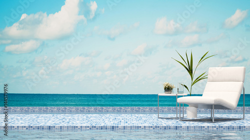 terrace swimming pool and sea view - 3D Rendering