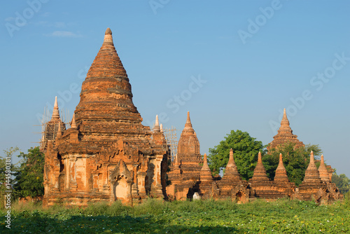 Ancient Buddhist temple complex on a sunny morning. Bagan  Burma