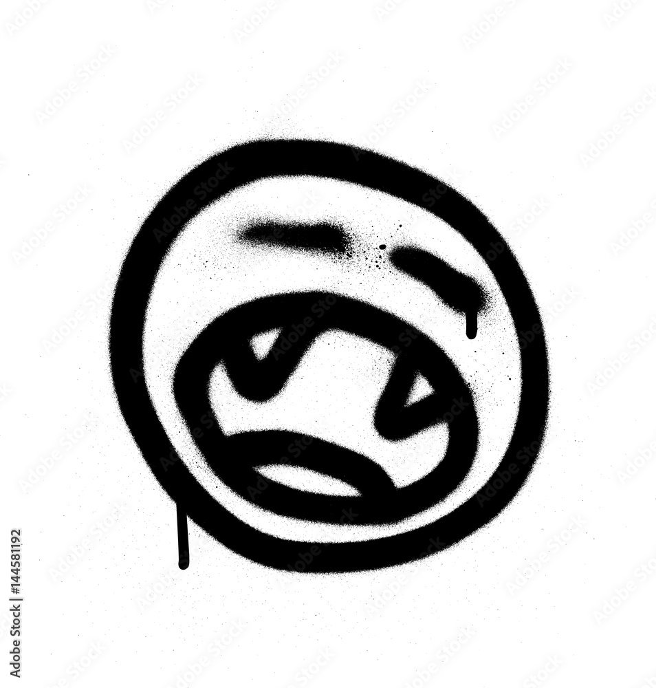 Graffiti shouting emoji with teeth in black on white Graffiti shouting emoji with teeth in black on white