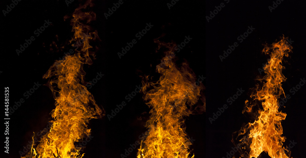 Fototapeta premium Yellow and orange fire frames isolated on a black background