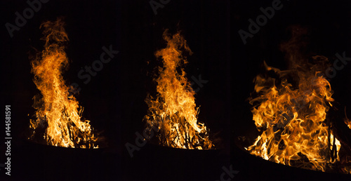 Yellow and orange fire frames isolated on a black background