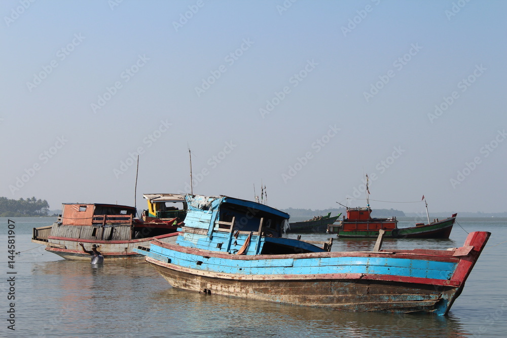Boats on the Water in Tropical Burma Southeast Asia Myanmar 