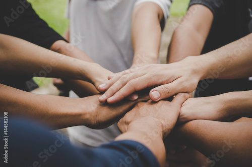 Business teamwork join hands together. Business teamwork concept