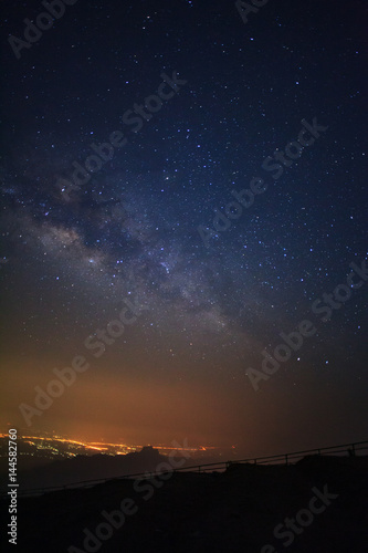 Milky way galaxy at Phutabberk Phetchabun in Thailand.Long exposure photograph.With grain