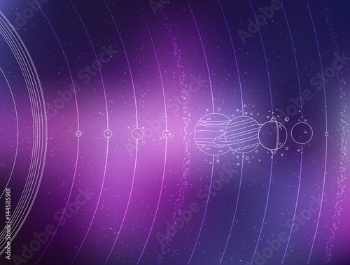 Solar system - planets, comet, satellite of the planets flat illustration with comparative dimensions