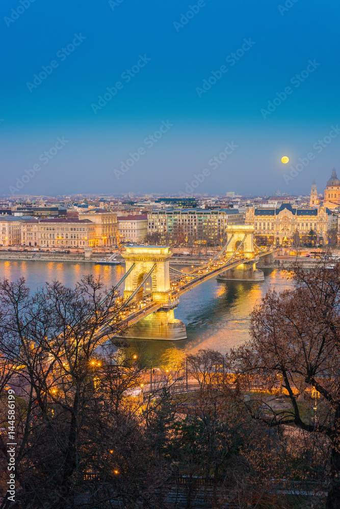 The Szechenyi Chain Bridge in Budapest, Hungary.