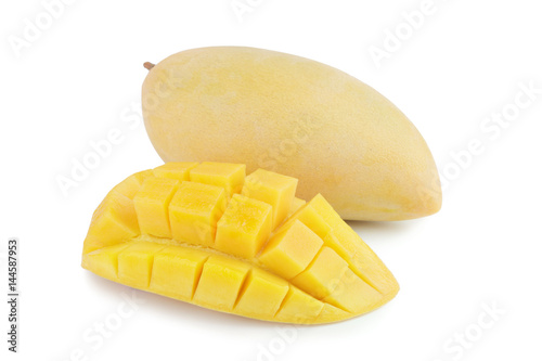 Yellow mango fruit on white background