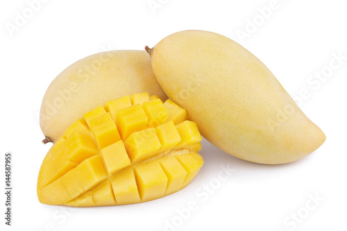 Yellow mango fruit on white background