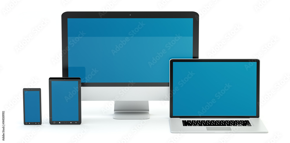Modern computer laptop mobile phone and tablet 3D rendering Modern computer laptop mobile phone and tablet 3D rendering