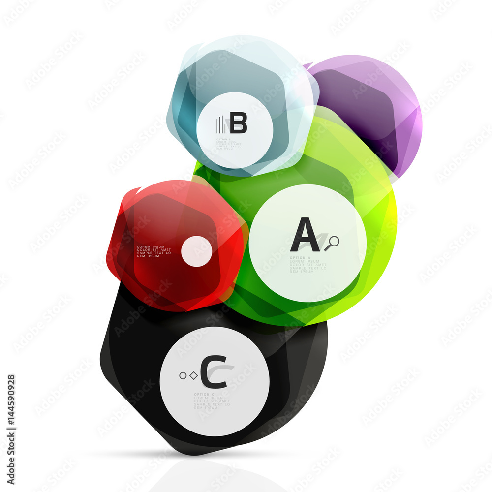 Glass color hexagons. Glossy plastic hexagon design with text Glass color hexagons. Glossy plastic hexagon design with text