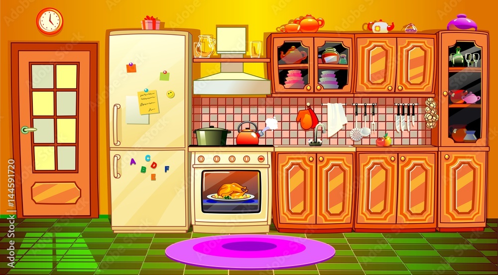 cartoon kitchen interior Stock Vector Adobe Stock