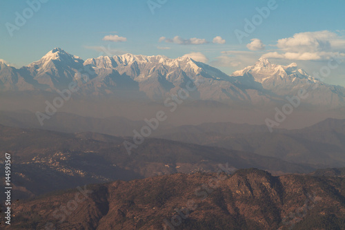 Trishul peak overlooking whole valleys as seen from Mukteshwar in the Himalayas. Elevation 7,120 Meter