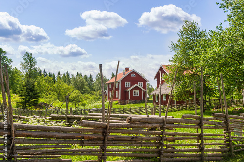 Swedish farm in the old idyllic rural landscape