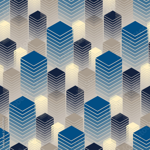 seamless with rows of buildings in blue and ivory