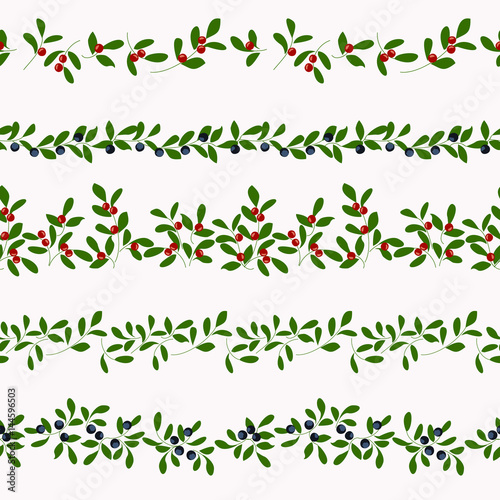 Vector seamless ornament with berries cranberries, blueberry.