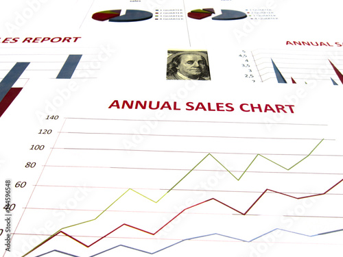 dollars and various sales charts 