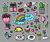 Vector set of hand drawn objects, doodle elements. Funny baby pictures. Contemporary illustration for design.