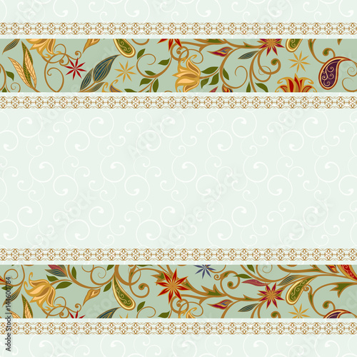 Abstract vintage pattern with decorative flowers, leaves and Paisley pattern in Oriental style.