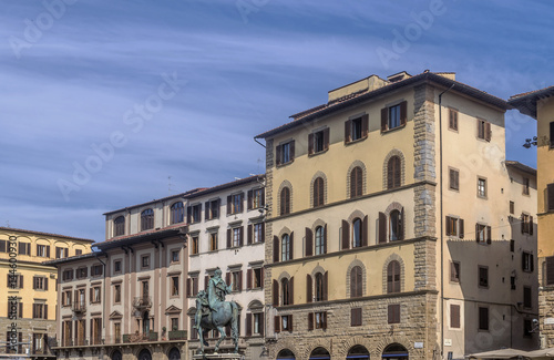 Superb view of the famous Piazza della Signoria in the historic center of Florence, Italy, on a beautiful sunny day