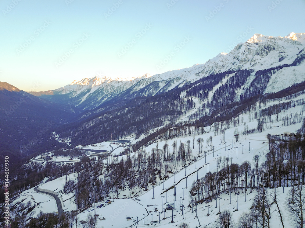 Mountain landscape in Sochi, the Caucasus. View from Air