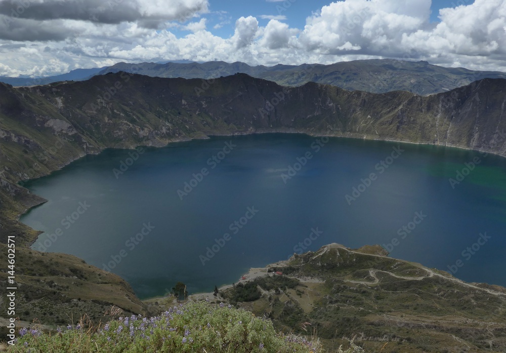 A caldera formed by a collapsing volcano that has filled with water over the years in central Ecuador