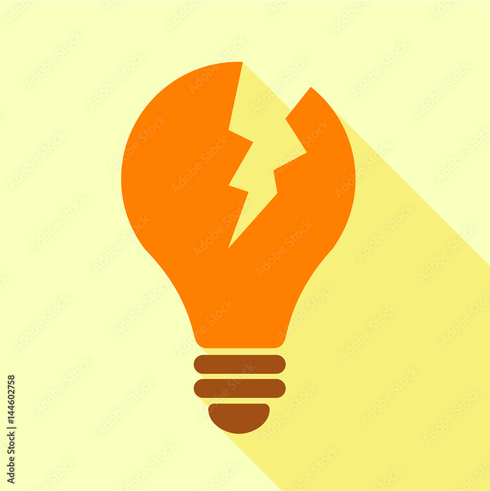 Orange broken electric bulb icon, flat style Orange broken electric bulb icon, flat style