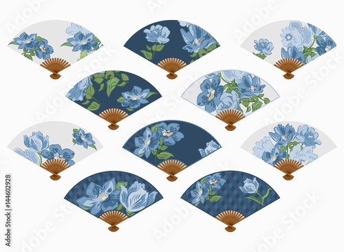 Vector set of isolated fans. The fans set isolated on a light background.