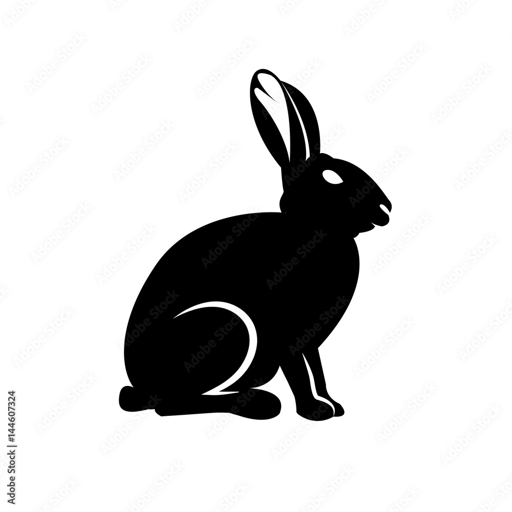 Obraz premium Czarna sylwetka królika na białym tle. ilustracja.