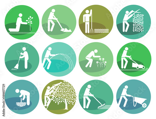 Gartenarbeit Objekte Icons Set illustration