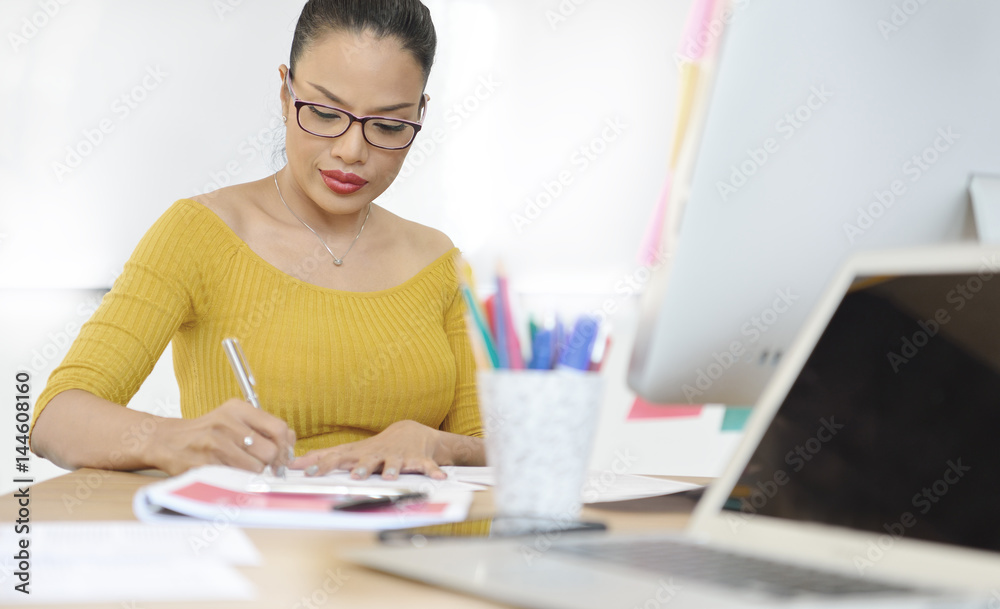 Happy senior businesswoman working in the office Happy senior businesswoman working in the office