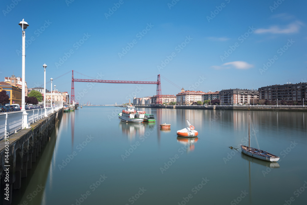 Vizcaya hanging bridge and Nervion river in Portugalete, Bilbao, Spain.