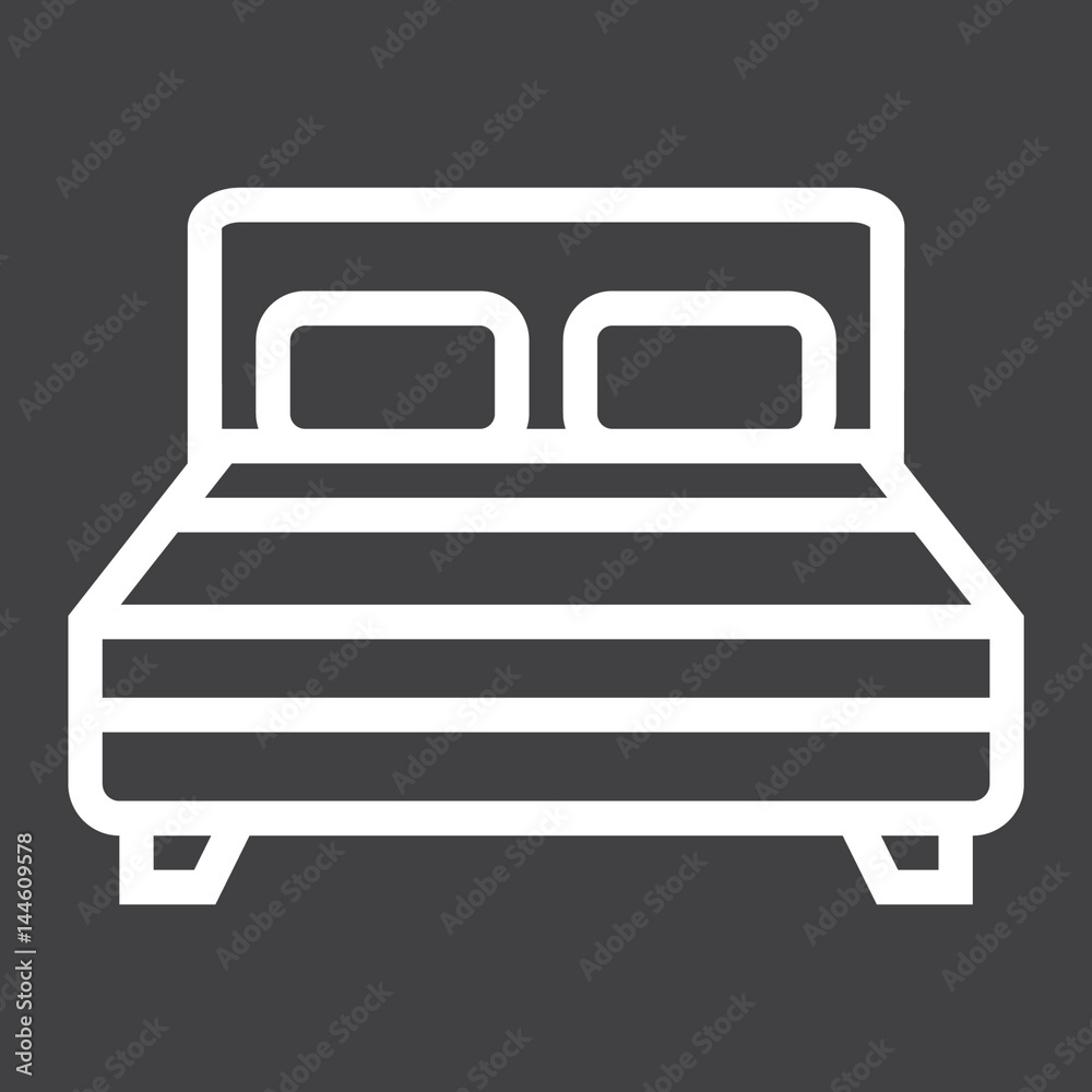 Double bed line icon, Furniture and interior element, vector graphics, a linear pattern on a black background, eps 10. Double bed line icon, Furniture and interior element, vector graphics, a linear pattern on a black background, eps 10.