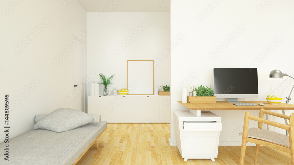 workplace and living area in house or condominium - 3D Rendering workplace and living area in house or condominium - 3D Rendering