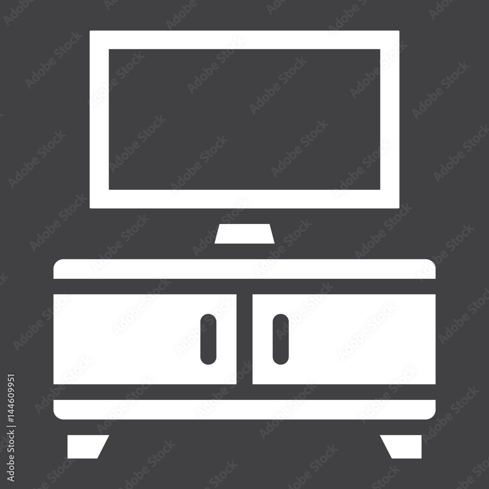 TV bench solid icon, Furniture and interior element, vector graphics, a filled pattern on a black background, eps 10. TV bench solid icon, Furniture and interior element, vector graphics, a filled pattern on a black background, eps 10.