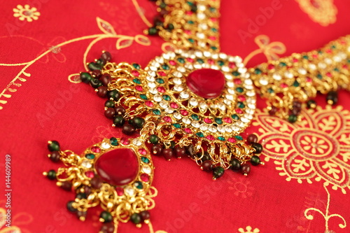 Indian jewelry earrings red sari