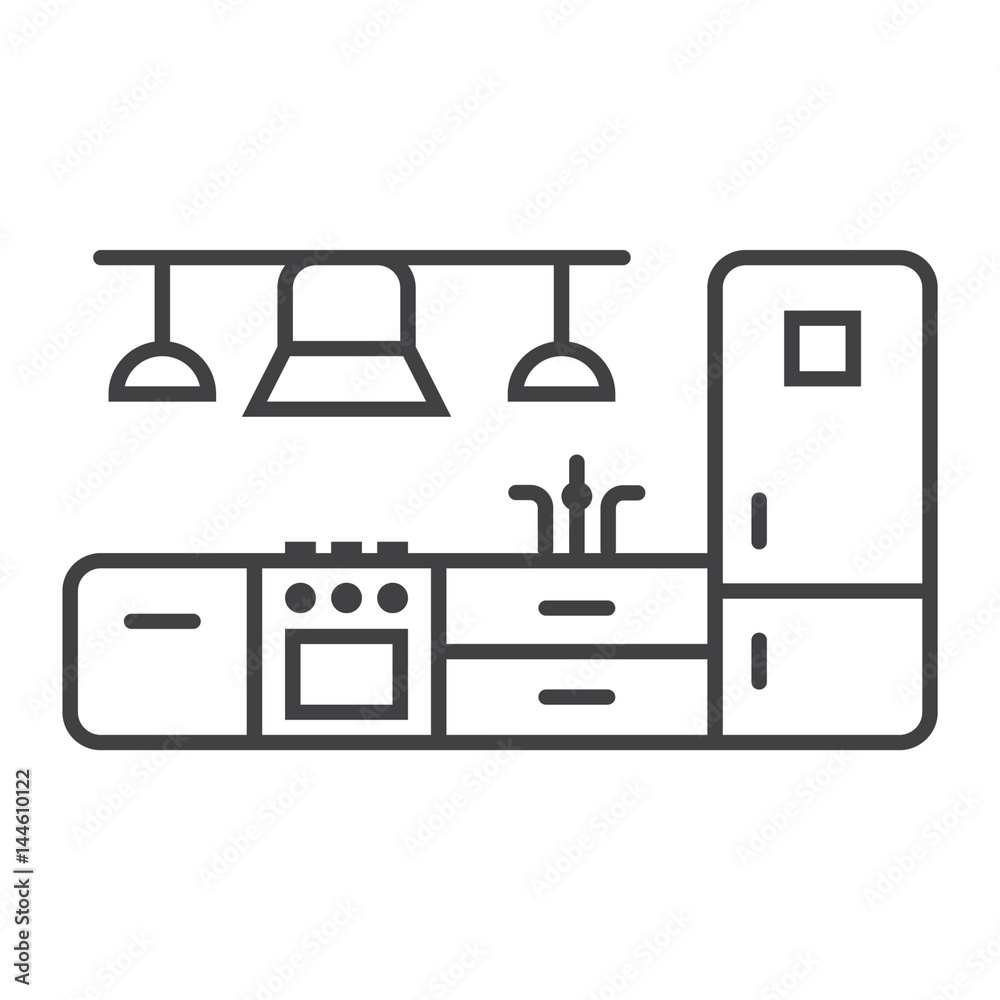 Kitchen furniture line icon, Furniture and interior element, vector graphics, a linear pattern on a white background, eps 10. Kitchen furniture line icon, Furniture and interior element, vector graphics, a linear pattern on a white background, eps 10.