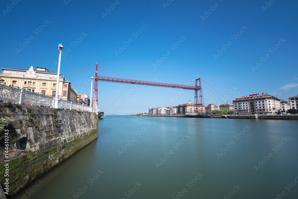 Vizcaya hanging bridge and Nervion river in Portugalete, Bilbao, Spain.