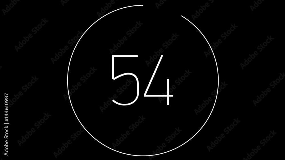 4K Countdown one minute animation from 60 to 0 seconds. Modern flat design with animation in black background