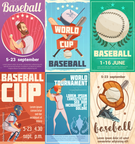 Set Of Baseball Posters In Retro Style