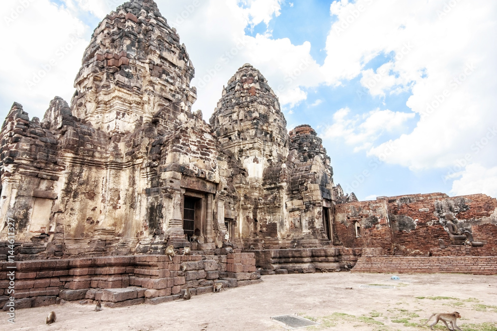 Archaeological site Phra Prang Sam Yot. Travel Lopburi in Thailand.