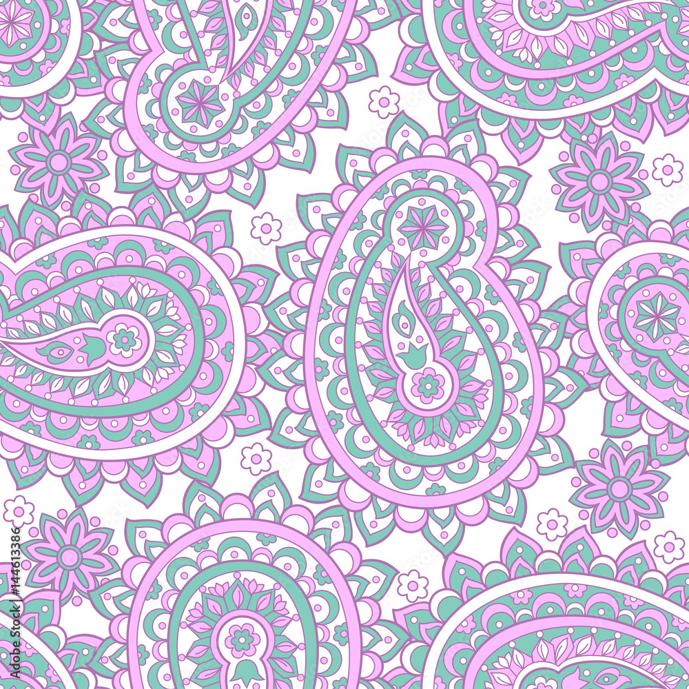 Paisley seamless floral pattern. Asian vintage background