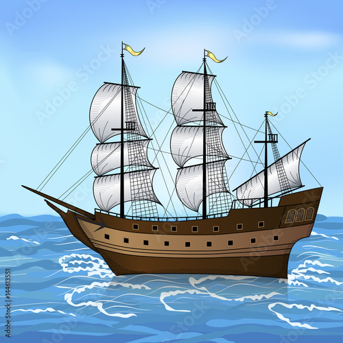 vintage sailing ship in the sea