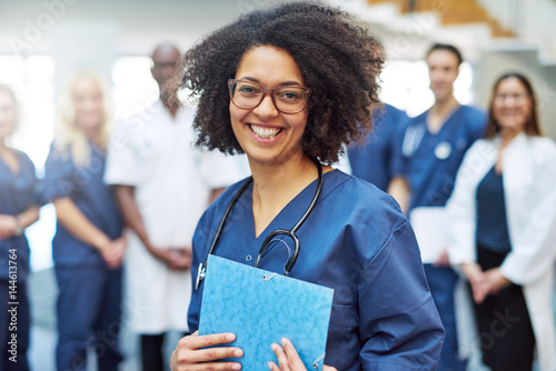 Cheerful African American medical worker in hospital