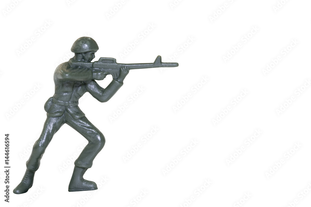 Miniature toy soldier on white background with clipping path